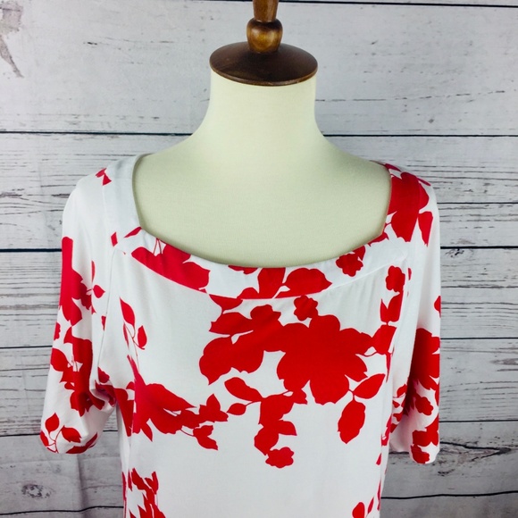Talbots White Red Floral Square Neck Top - Picture 2 of 8